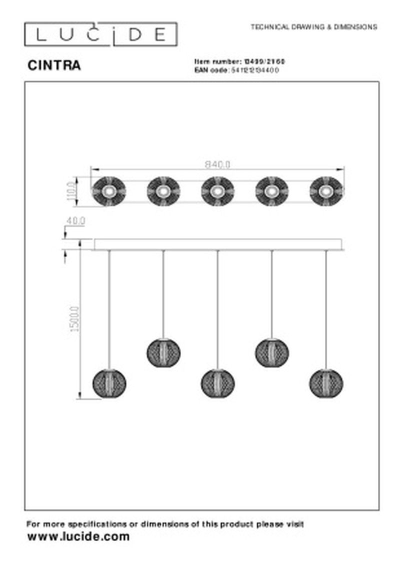 Lucide CINTRA - Závesné svietidlo - LED Dim. - 5x4,7W 2700K - Transparent